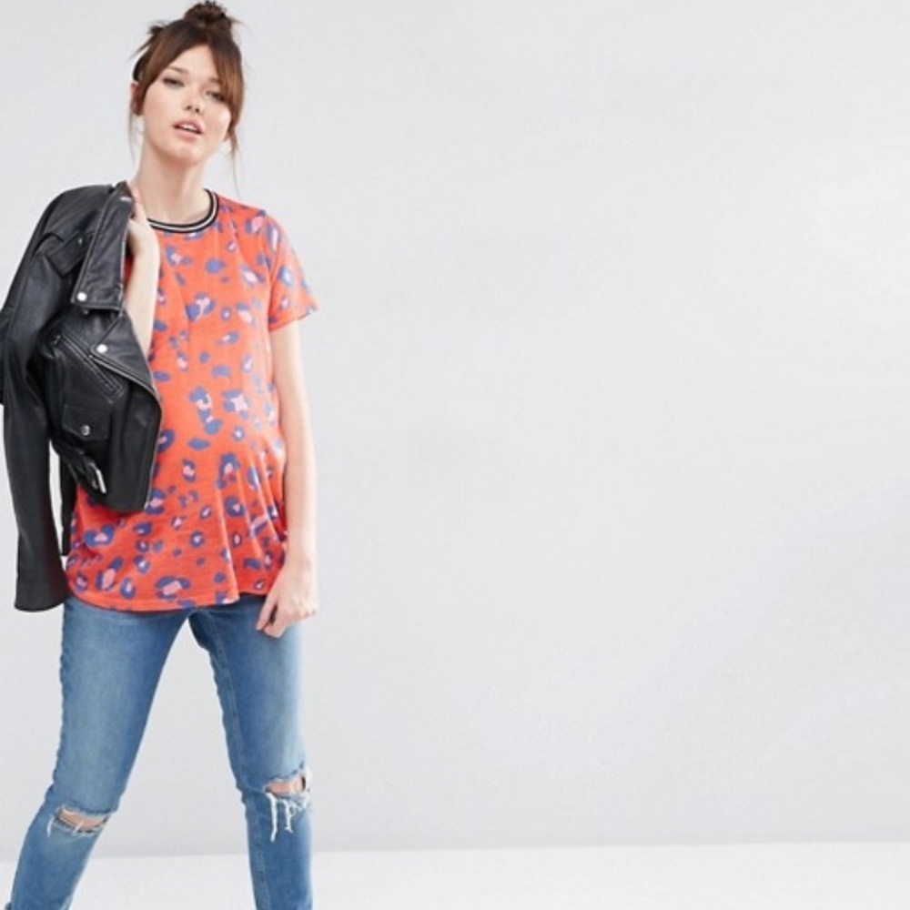 ASOS Maternity Top in Animal Print with Tipped Rib
